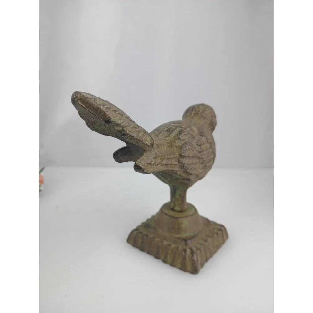 Cast Iron Bird On Pedestal Perch Figurine Statue Decor Paperweight